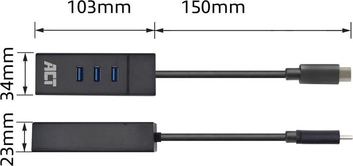 Produktbild ACT USB-C Hub 3x USB-A, ethernet (USB-C, 4 Ports)