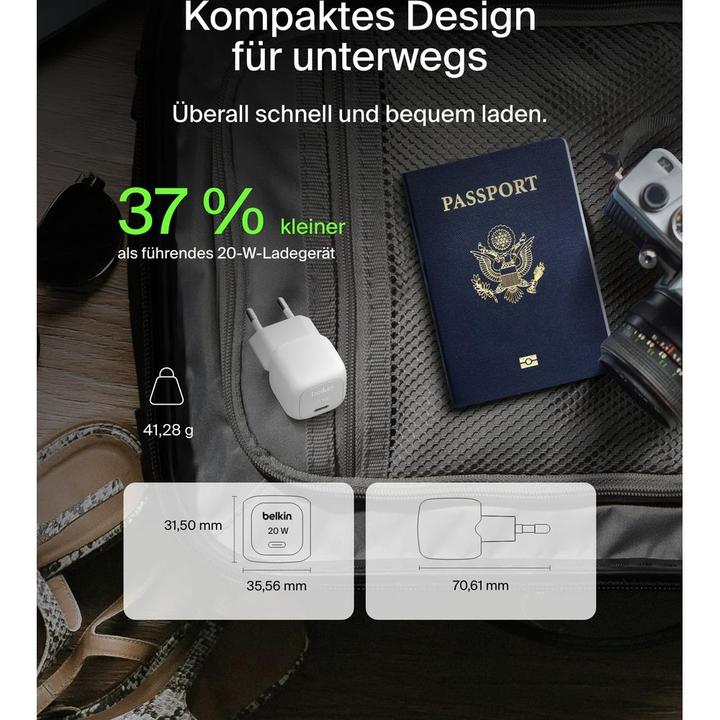 Actual product image Belkin BoostCharge 20 W USB-C with PD, incl. USB-C cable (20 W, 1 portion)