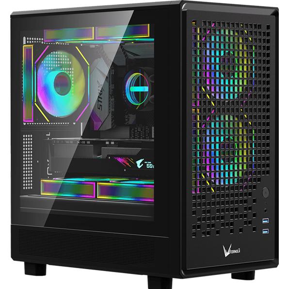 Formula Számítógépház - Air Mesh G2 Black (fekete, ablakos, 3x12cm venti, mATX, 2xUSB3.0) (Micro ATX (mATX)), Case PC, Nero