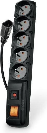 Actual product image Acar F5 IEC przeciwprzepięciowa 5 gniazd 5 m czarna (W0088) (5 m, CEE 7/3)