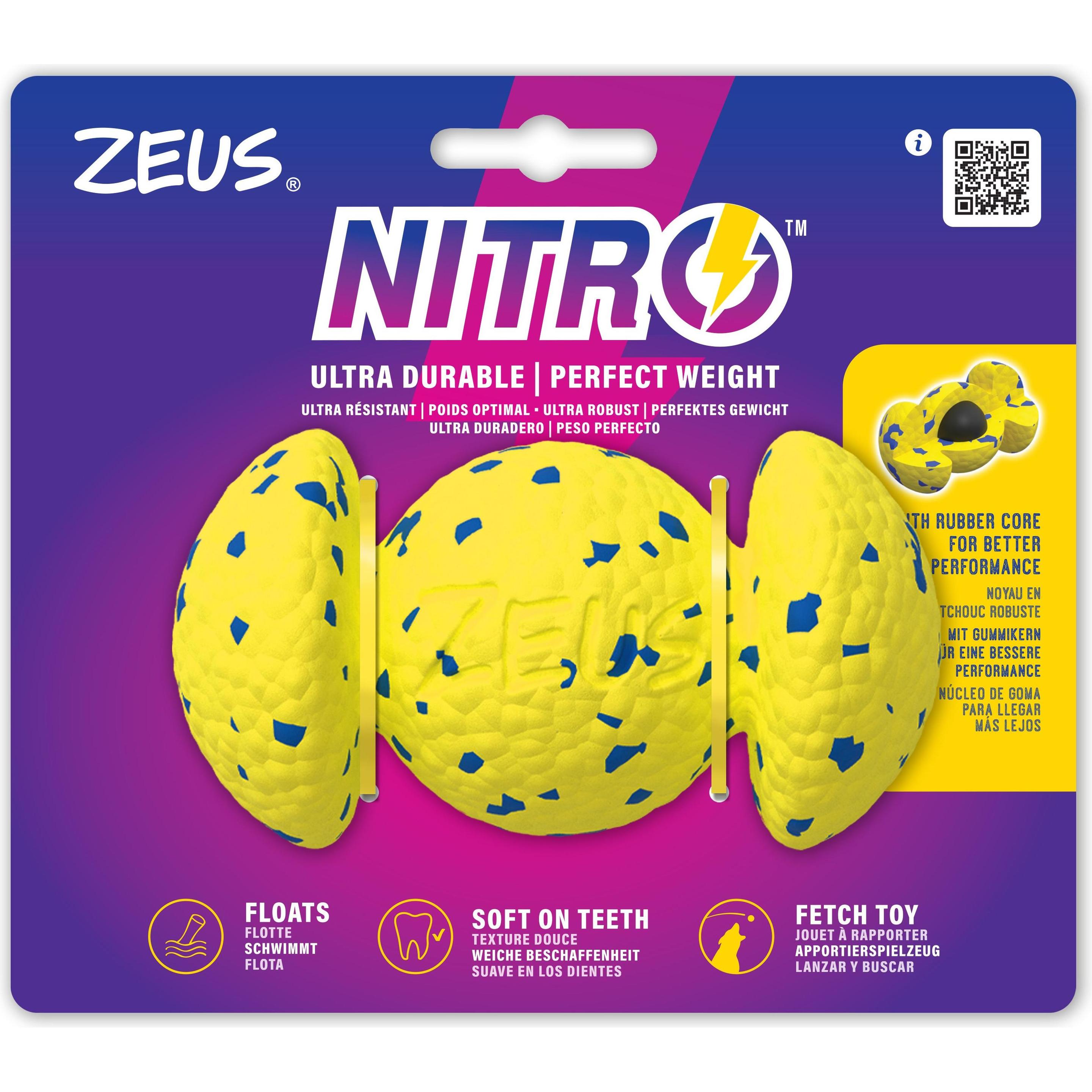 Comparer les prix de Zeus Nitro - Weighted Rugby Ball - Yellow and Blue - 12.4cm (Jouet à balle chien), Jouets pour chien