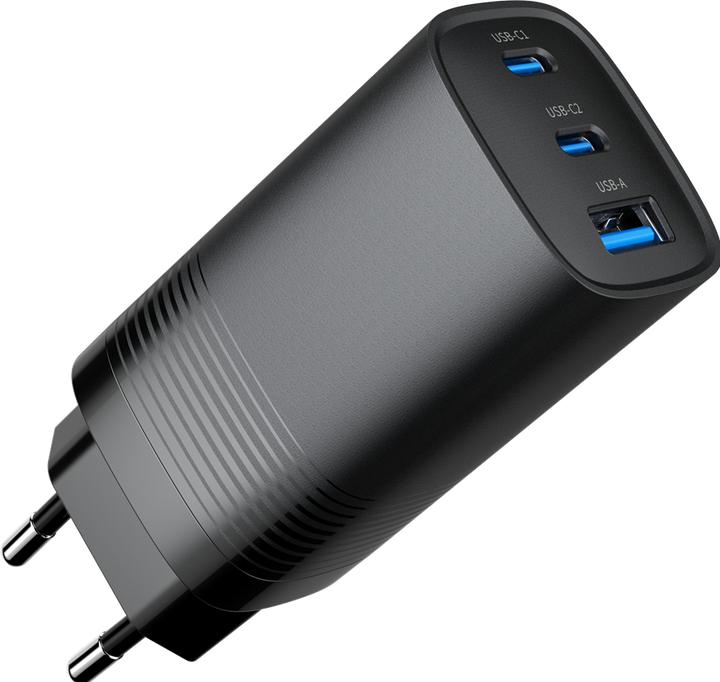 Actual product image Gembird Power Delivery Charger 1xA 2xC GaN Black (65 W, 3 ports)
