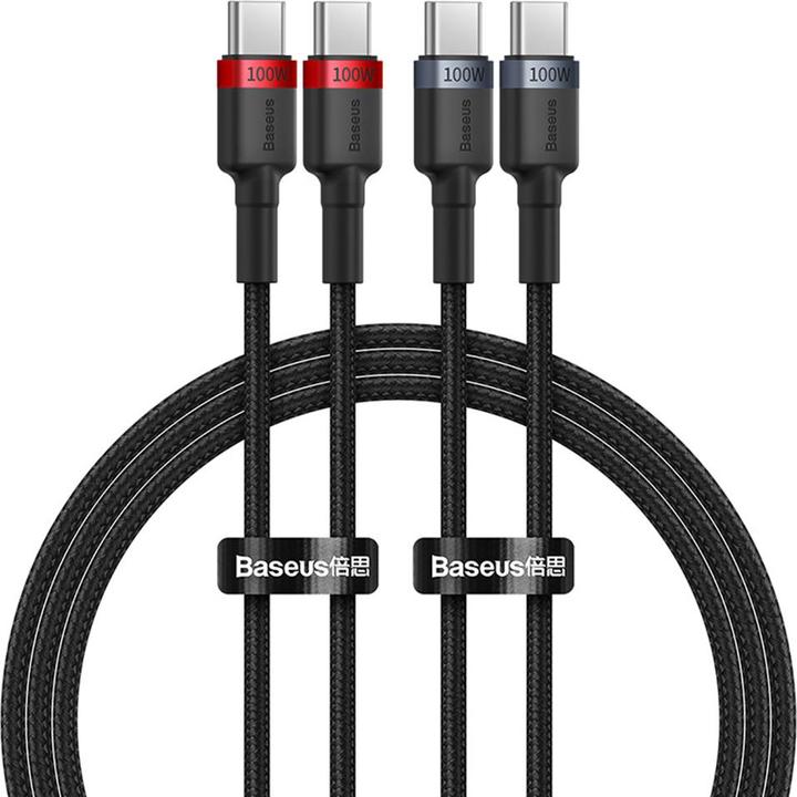Immagine prodotto Baseus Cafule Cavo USB-C / USB-C 100W 1 m - rosso-nero e nero-grigio (2 pezzi) (1 m, USB 2.0, 100 W)