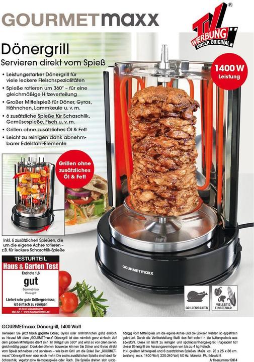 Actual product image Gourmetmaxx Kebab grill 05914