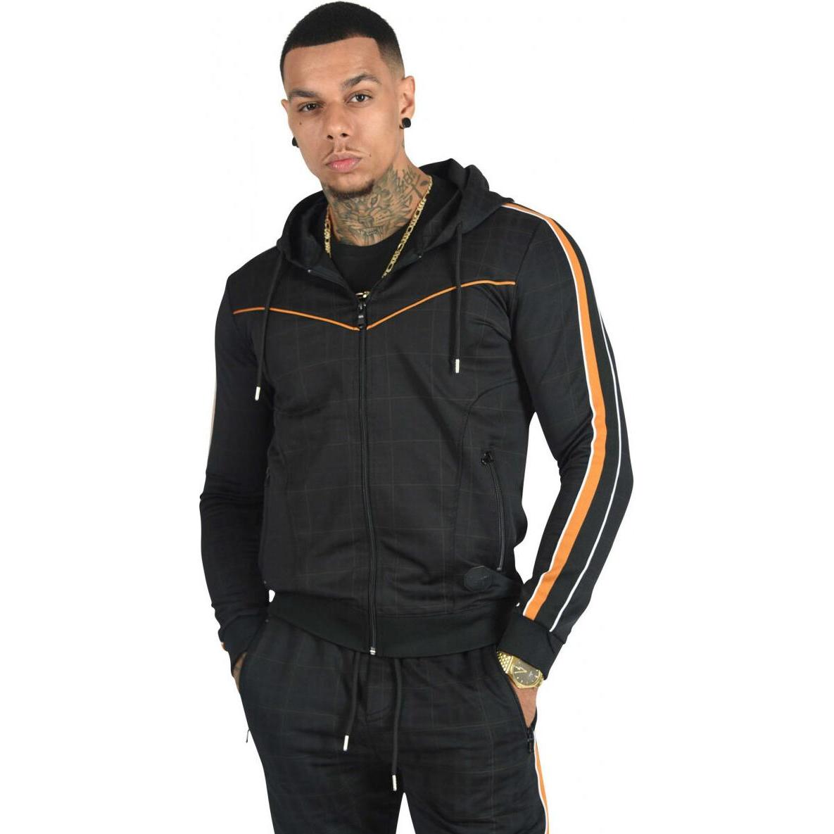 Project X Paris, Herren, Jacke, Kapuzenjacke mit Karomuster und zweifarbigen Streifen (M), Schwarz, M