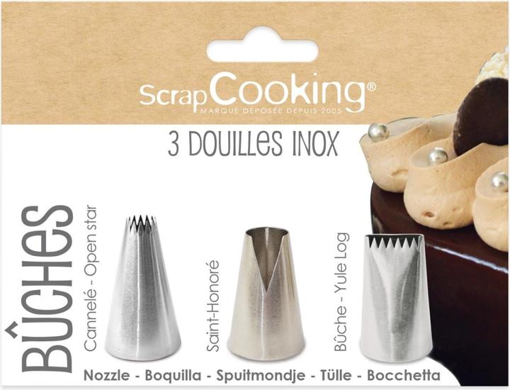 ScrapCooking 3er Set Edelstahlspritzaufsatz Bûche (Spritztüllen)