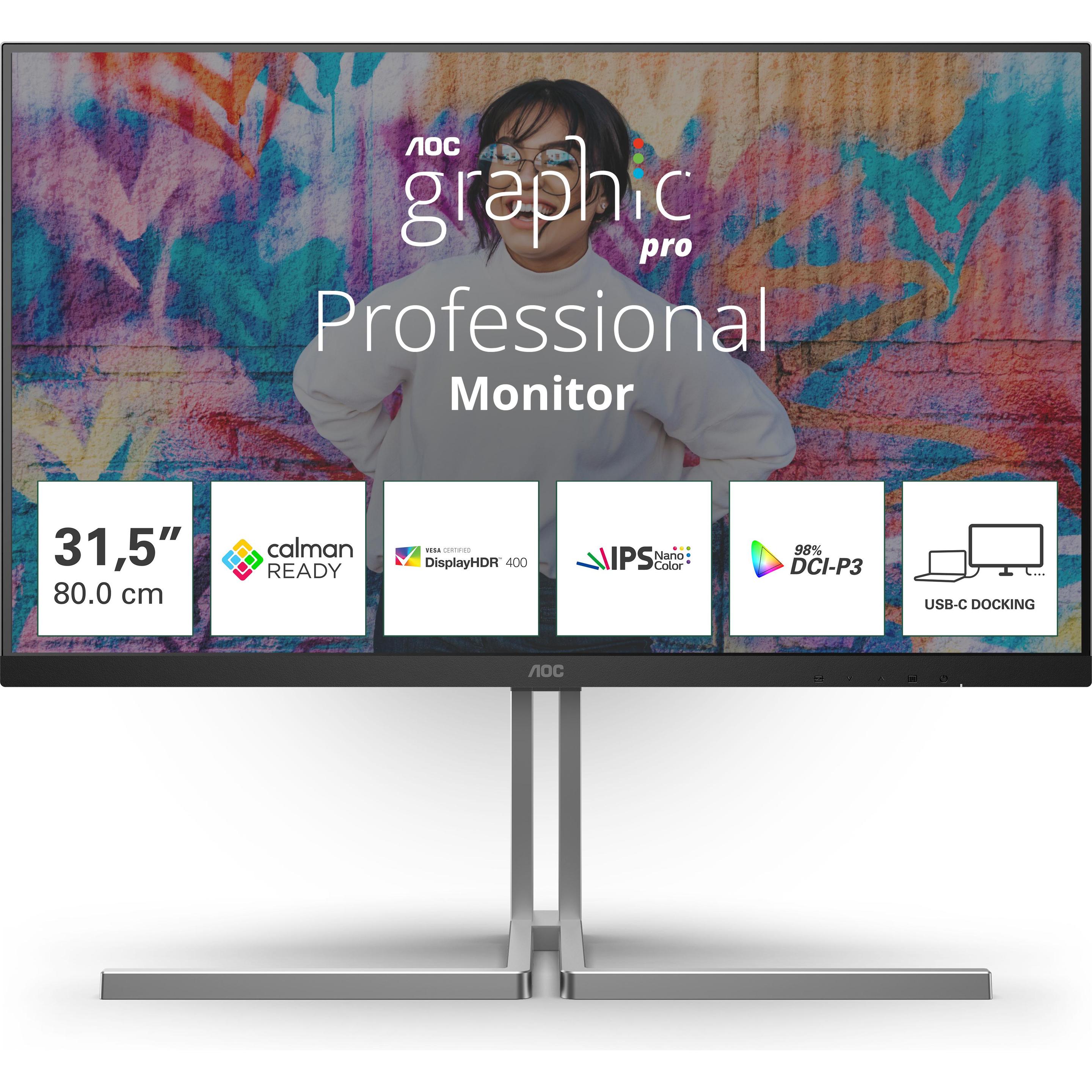 AOC U32U3CV (3840 x 2160 Pixel, 31.50"), Monitor, Grau