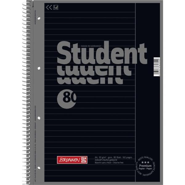 Brunnen, Heft + Block, Kollegblock Student Colour Code A4 90g/qm 80 Blatt onyx Lineatur 25 (A4, Liniert)