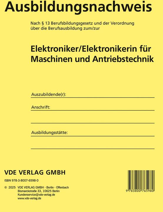 Produktbild Ausbildungsnachweis Elektroniker/Elektronikerin für Maschinen und Antriebstechnik (Deutsch, 2025)