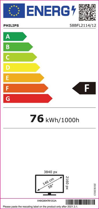 Energie-Label Philips 58BFL2114/12 (3840 x 2160 Pixel, 58")