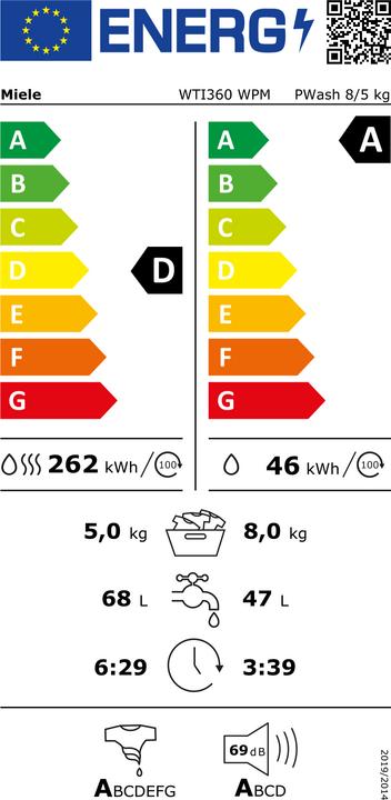 Energie-Label Miele WTI360 WPM PWash 8/5 kg