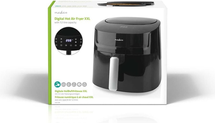Immagine prodotto Nedis Friggitrice ad aria calda | 7,2 l | Timer: 240 min | Numero di programmi preimpostati: 8 | Digitale (Spina UE)