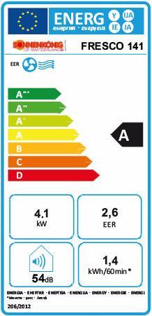 Energie-Label Sonnenkönig Fresco 141 - Mobil (14000 BTU/h)