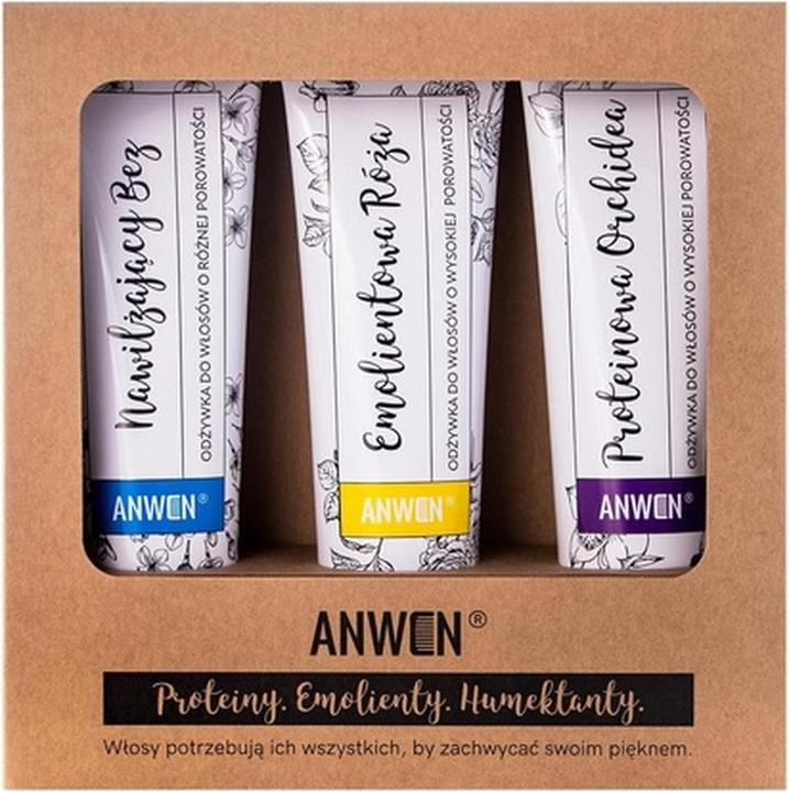 ANWEN SET Odżywki do włosów o wysokiej porowatości Proteinowa Orchidea 100ml + Emolientowa Róża (300 ml)