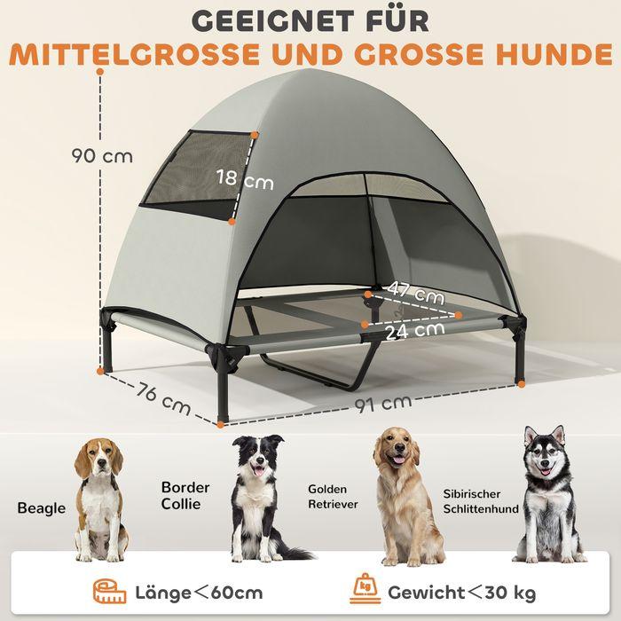Produktbild Swisshandel24 Hundeliege Outdoor mit Dach, Erhöhtes Hundebett für Grosse Hunde, 91 x 76 x 90 cm, Hellgrau (Hund)