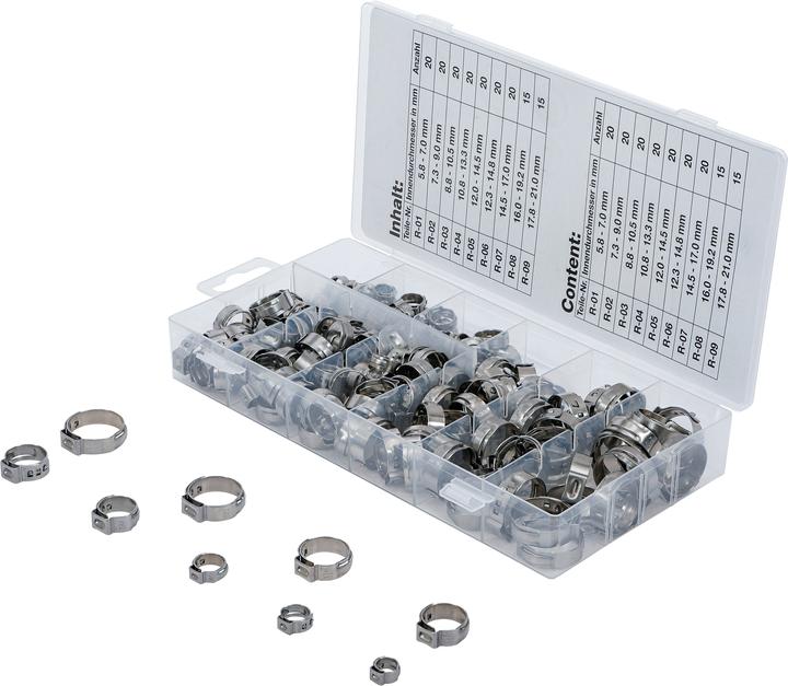 Actual product image BGS Stainless Steel Hose Clamp Assortment Ø 5.8 - 21 mm 170 pcs. (Hose clamp, 21 mm)