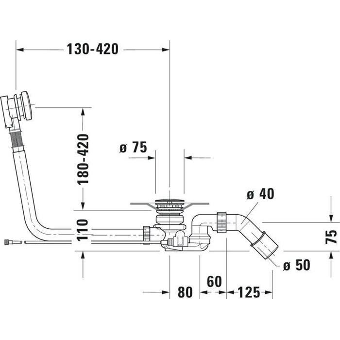 Thumbnail - Duravit, Siphon, Ab-/Überlaufgarnitur QUADROVAL mit Bodenzulauf chrom (Überlaufgarnitur, 1/2")