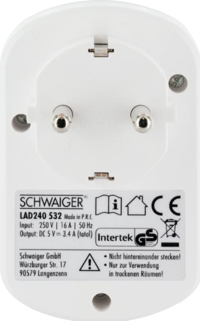 Actual product image Schwaiger USB charger (5 W, 1 portion)