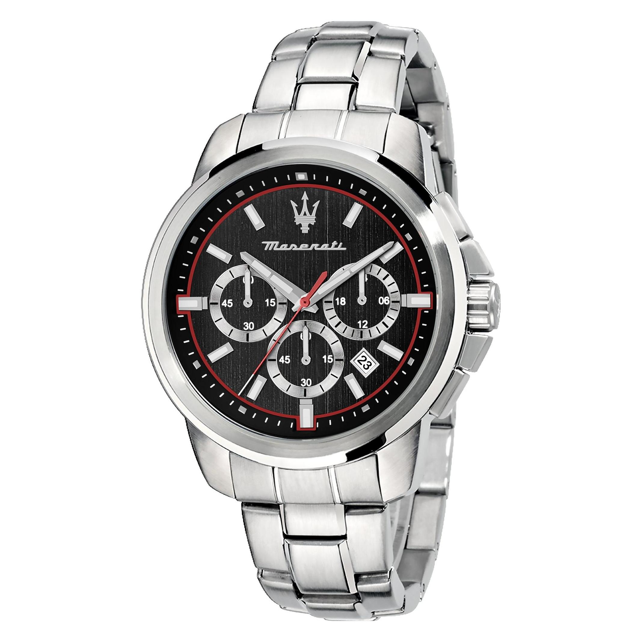 Maserati, Armbanduhr, Successo, Silber, Schwarz, (Analoguhr, 44 mm)
