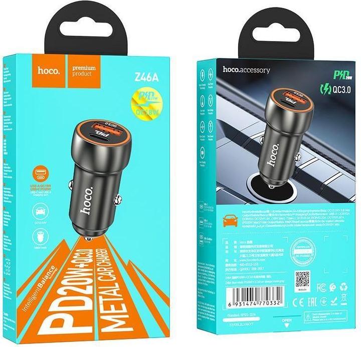 Produktbild Hoco Z46A, 20W, 3A, 1 x USB-A - 1 x USB-C, Grey