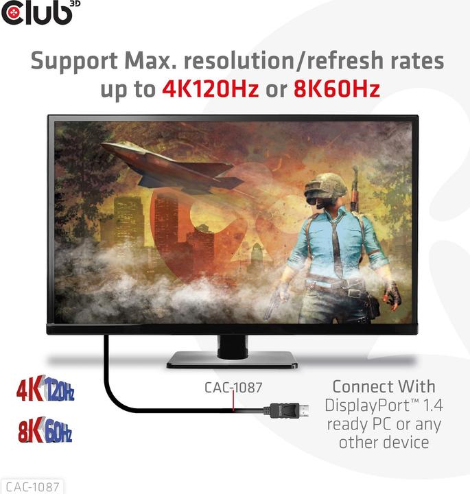 Actual product image Club 3D HDMI (Typ A) — DisplayPort (3 m, DisplayPort, 2.1)