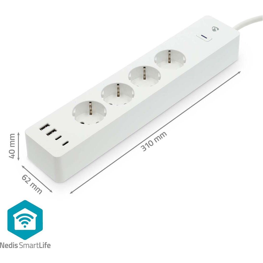 Nedis, Smart Plug, SmartLife Power Strip Wi-Fi Hybrid (CEE 7/7) / USB A / USB-C™ 16 A 3680 W 2.00 m 0 -