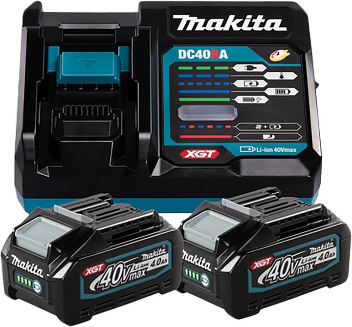 2x Makita BL 4040 battery 40 V max. 4.0 Ah XGT Li-Ion battery (191B26-6), 1x Makita DC 40 RA fast charger XGT LXT (191E07-8)