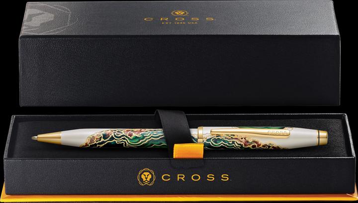 Cross Drehkugelschreiber Wanderlust Borneo Weiss-Lack Grün Gold Geschenkbox (Weiss-Lack Grün Gold, 1 x)
