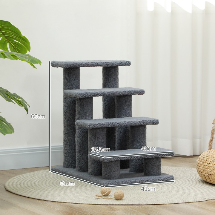 Produktbild PawHut Katzentreppe mit 4 Stufen (60 cm, Grau)