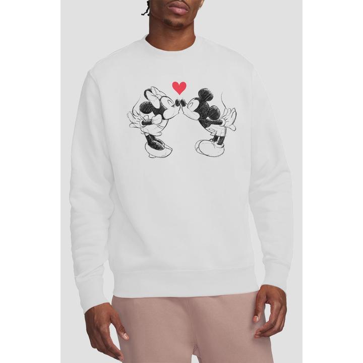 Actual product image Disney Unisex Adult Mickey & Minnie Mouse Kiss Sketch Valentine's Day Sweatshirt (XL)