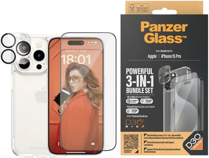 Produktbild PanzerGlass 3-in-1-Pack (1 Stk., Apple iPhone 15 Pro)