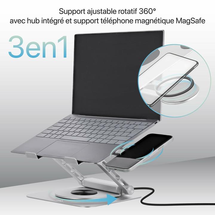 Immagine prodotto T'nB TNB iClick 360 supporto regolabile per notebook con hub 6in1 staccabile in alluminio