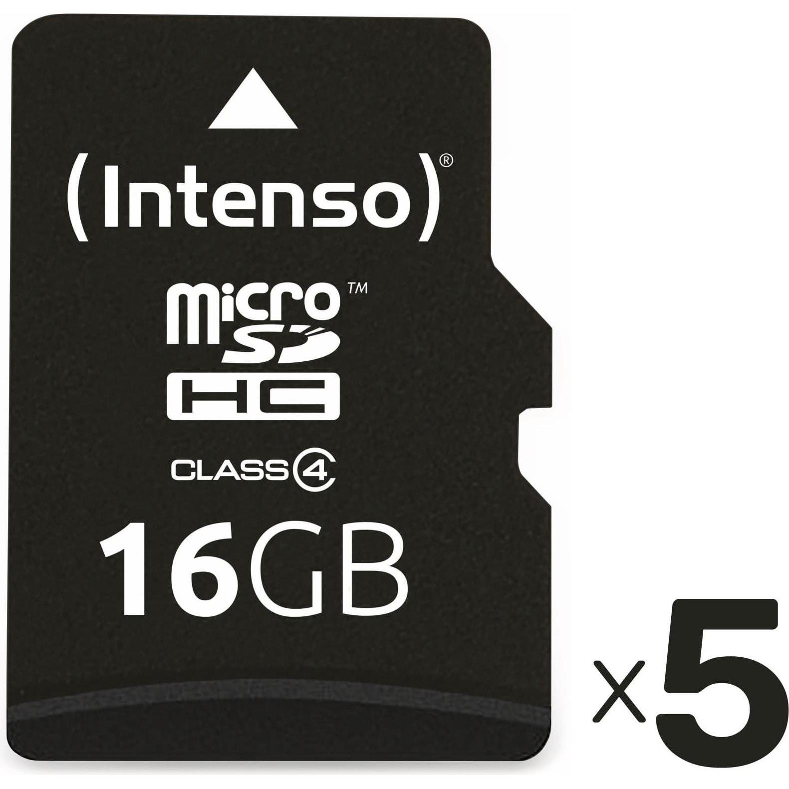 Intenso MicroSDHC Card 16 GB 5er Pack (16 GB, microSDHC), Speicherkarte