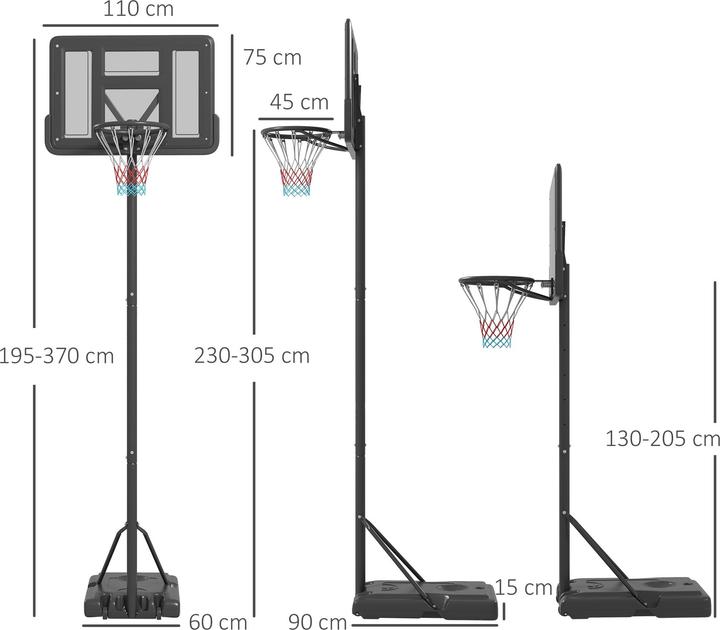 Produktbild Swisshandel24 2-in-1 Basketballständer, 195-370 cm Höhenverstellbarer Basketballkorb mit Ständer, Stahl
