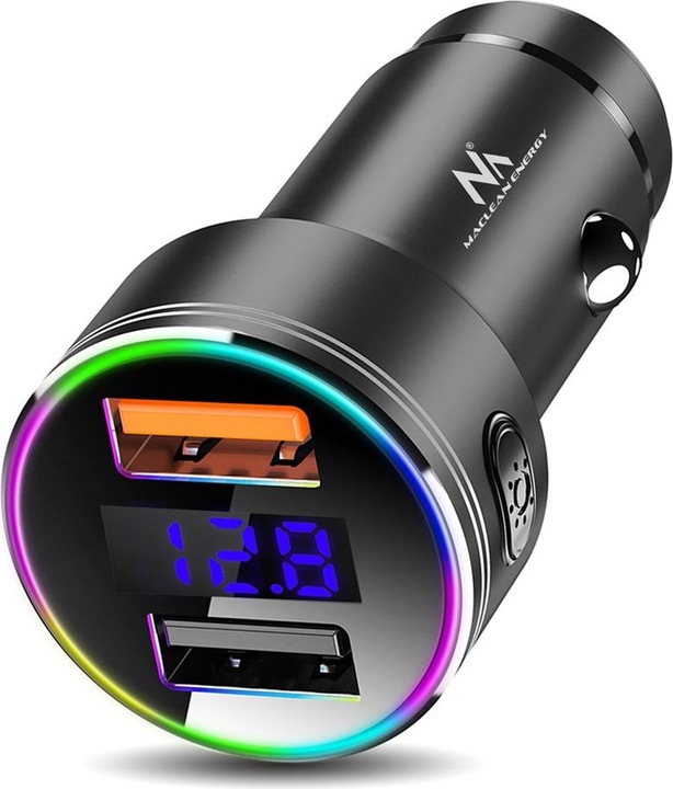 Maclean MCE375 double chargeur de voiture avec affichage Allume-cigarette Voltmètre aluminium USB 1 x QC
