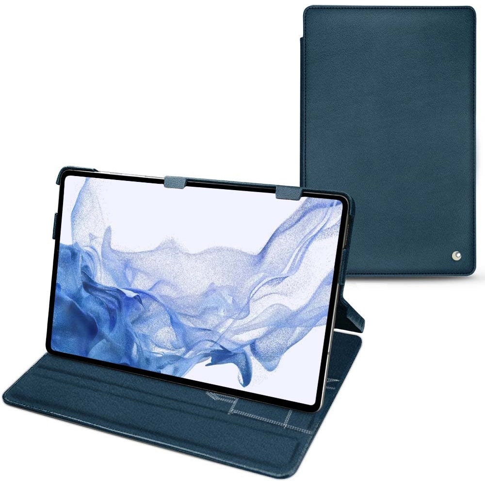 Noreve Lederschutzhülle horizontal (Galaxy Tab S8 Ultra), Tablet Hülle, Blau