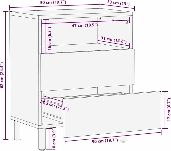 Actual product image vidaXL Bedside table (50 x 33 x 62 cm)