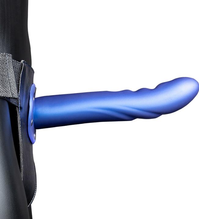 Image du produit Ouch! Textured Curved Hollow Strap-on - 8" / 20 cm - Met Blue