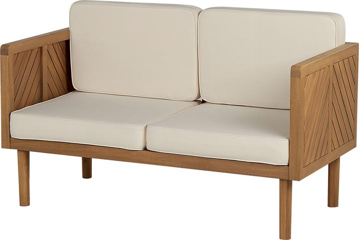Actual product image Beliani Lounge set 3-piece acacia wood light brown 5-seater cushions cream BARATTI
