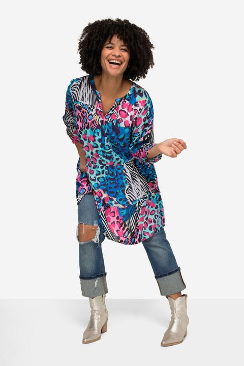 Actual product image Angel of Style Colorful Leopard Pattern Tunic with 3/4 Sleeves and Tunic Neckline (52)