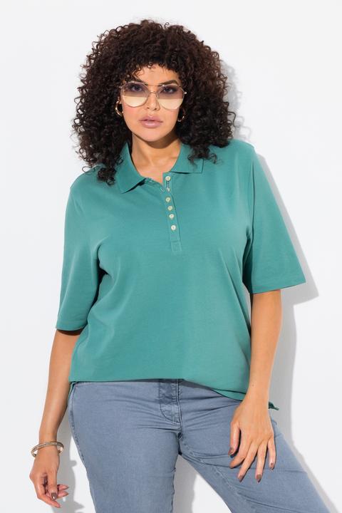 Immagine prodotto Ulla Popken Maglia polo in piqué con abbottonatura con nastro di velluto e mezze maniche (62)