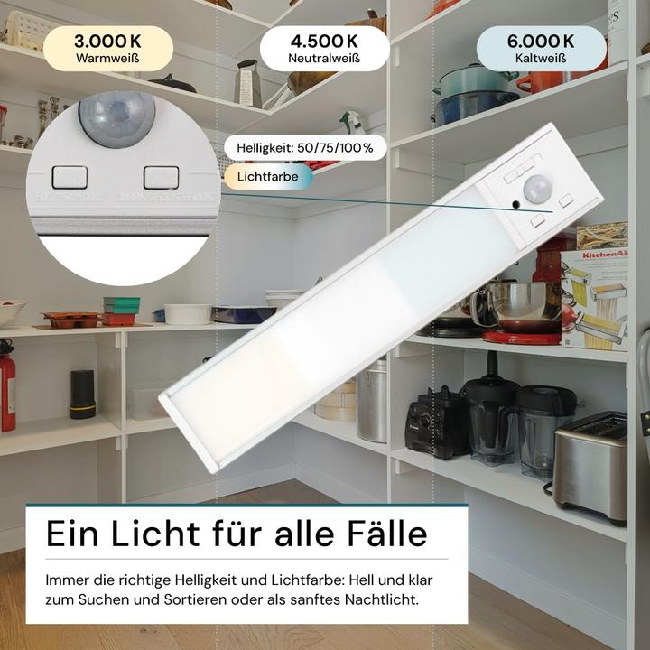 Produktbild Luxula LED-Schrankleuchte mit Bewegungsmelder, 2,2W, 450lm, CCT, IP20, dimmbar, silber, 20cm (70 lm)