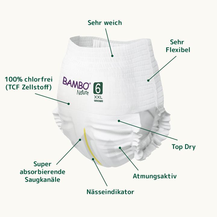 Actual product image Bambo Baby diapers, pants, eco-labeled, Nature Pants, 6, with print, 15+ kg (Size 6, Monthly box, 90 Piece)