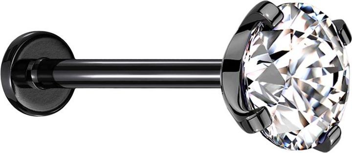 Actual product image Star Piercing Micro Threadless Labret black with crystal silver set (without brass, Surgical steel 316L)