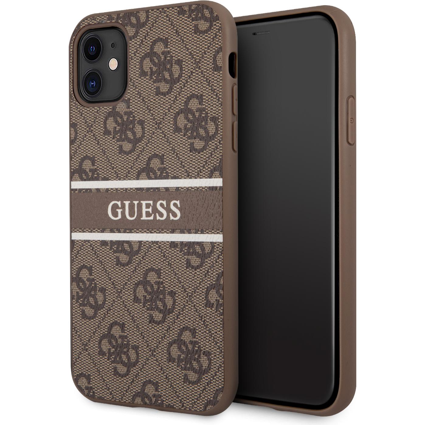 Guess Hard Cover 4G Printed Stripe (Apple iPhone 11), Smartphone Hülle, Braun