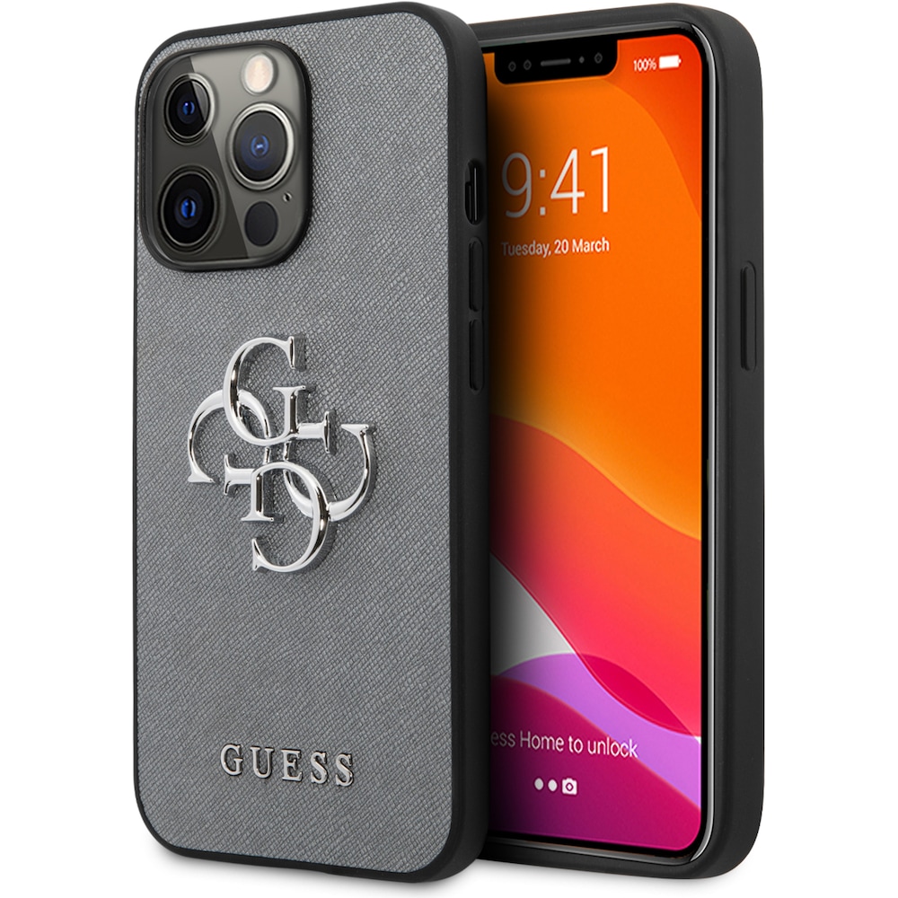 Guess Hard Cover 4G Big Metal Logo Case (Apple iPhone 13 Pro), Smartphone Hülle, Grau