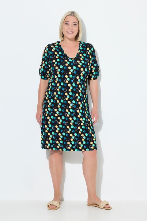 Produktbild Ulla Popken Strandkleid, Punkte, Zierbänder, V-Ausschnitt, Halbarm (58)