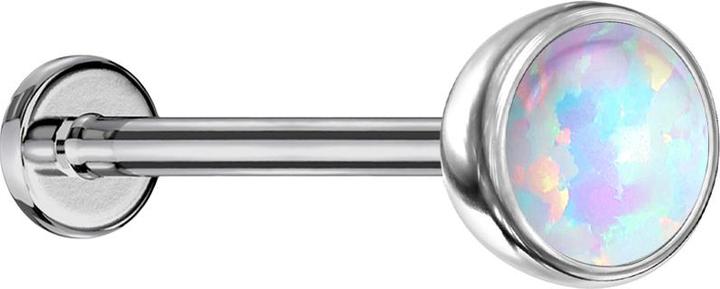Produktbild Star Piercing Micro Threadless Labret silber Halbkugel mit Opal weiss (ohne Messing, Titan)