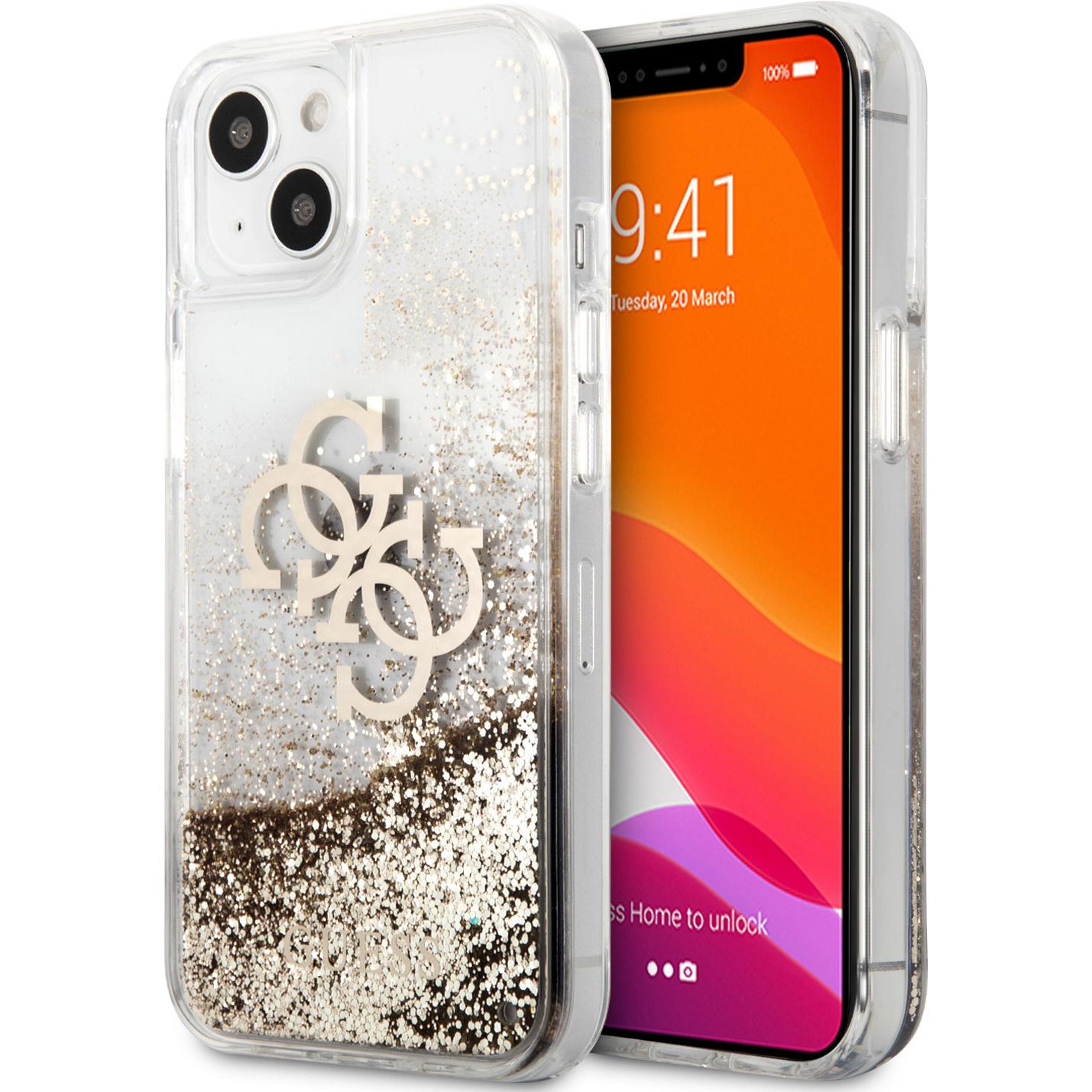Guess Liquid Glitter (Apple iPhone 13 mini), Smartphone Hülle, Gold