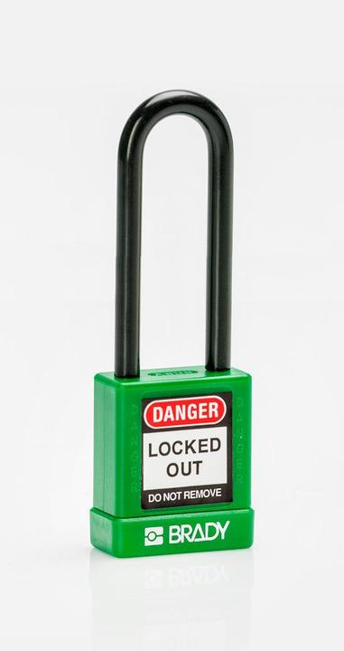 Produktbild Brady Hochsicherheitsschloss, Aluminiumschloss mit Nylonschutz, mit Stahlbügel, Grün, 75mm Bügelhö